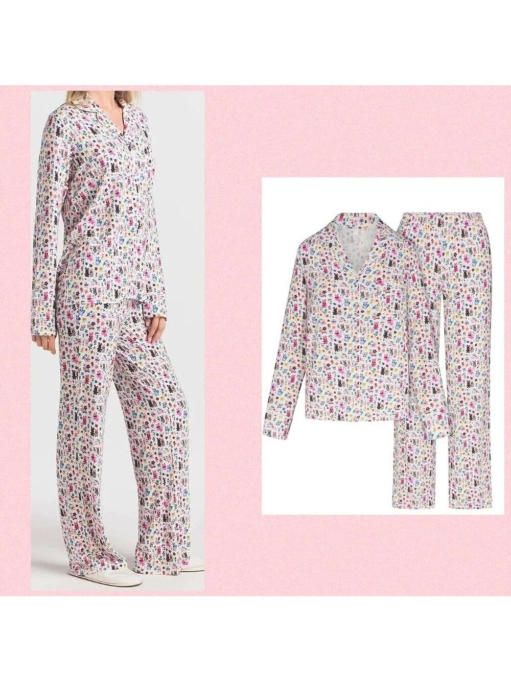 NWT SKIMS HAPPY COOL BUNNY MARBLE SLEEP PAJAMA SET SZ MEDIUM